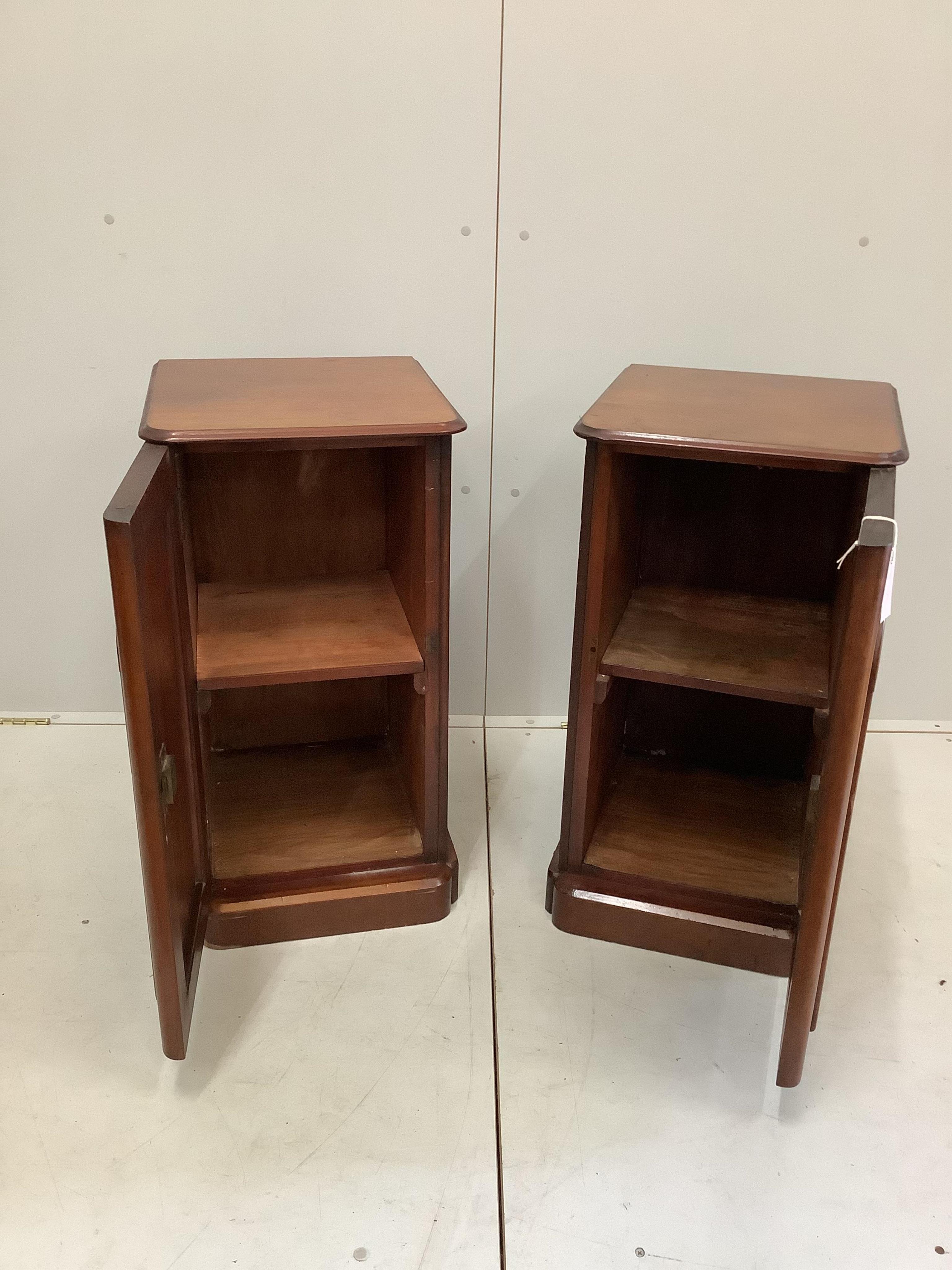 A pair of Victorian and later mahogany bedside cabinets, width 38cm, depth 41cm, height 73cm